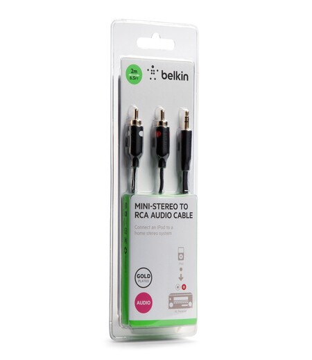 Belkin F3Y116BT2M 2-Meter Stereo to RCA Portable Audio Cable for Smartphone (Black/Gold) - Black