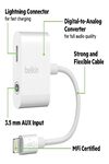 Belkin Charge + Audio Splitter, 3.5 mm Jack for Headphone + Lightning Port for Charging iPhone 13/13 Pro, 13 Pro Max, 13 Mini, iPhone 12 Series and More - White