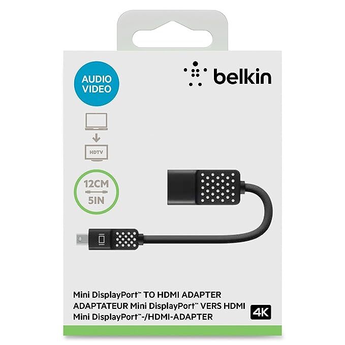 Belkin Mini Display Port to HDMI Adapter 4K Compatible with Laptop - Black