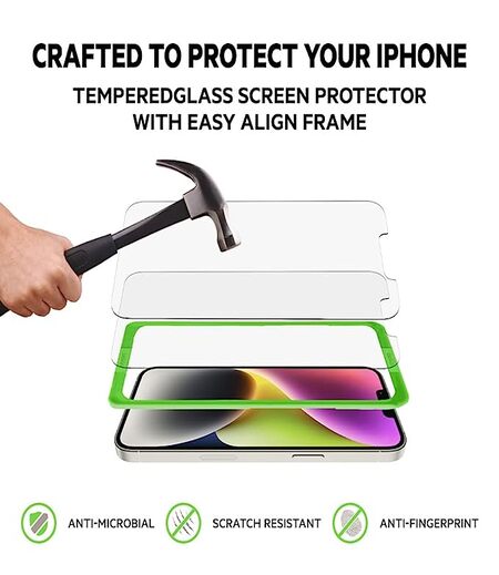 Belkin Tempered Glass Screen Protector Guard for iPhone 14 Pro with Easy Installation Frame - 2 Pack