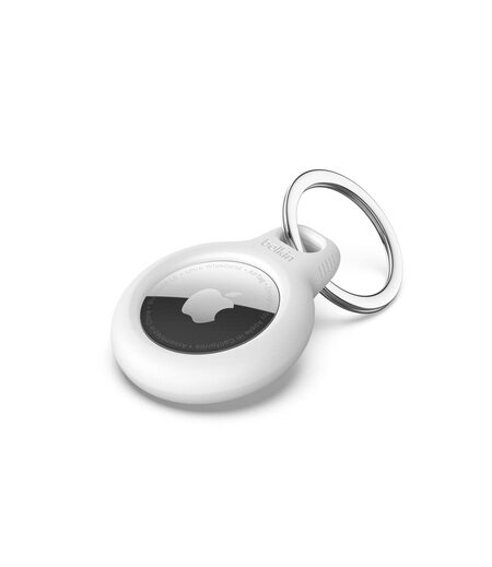 Belkin AirTag Case Secure Holder with Key Chain for Apple Air Tag Protective Cover with Advance Scratch Resistance - White Colour (F8W973)