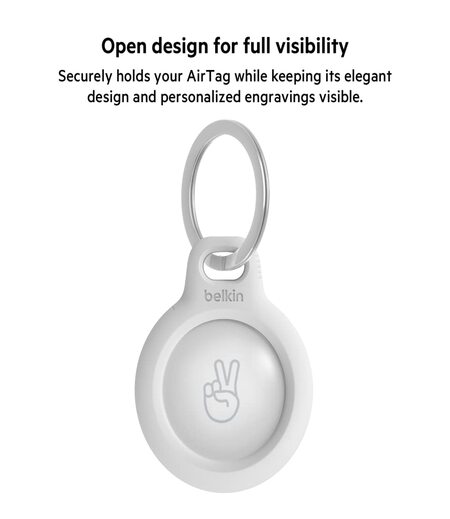 Belkin AirTag Case Secure Holder with Key Chain for Apple Air Tag Protective Cover with Advance Scratch Resistance - White Colour (F8W973)