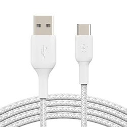 Belkin USB C to USB-A 2.0, Type C cable Tough Unbreakable Braided Nylon material 3.3 feet (1 meter) for Tablet, USB-IF Certified, Supports Fast Charging - White