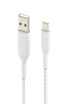 Belkin USB C to USB-A 2.0, Type C cable Tough Unbreakable Braided Nylon material 3.3 feet (1 meter) for Tablet, USB-IF Certified, Supports Fast Charging - White