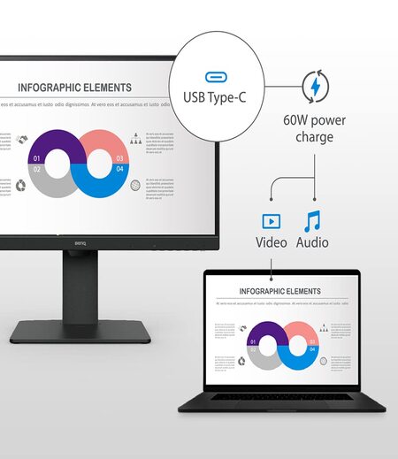 BenQ GW2485TC 24 inch (60 cm) IPS Full HD 75Hz Ultra-Slim Bezel Monitor with Height Adjustment, Eye Care, Brightness Intelligence, Speakers, USB-C (PD 60W), HDMI, DP, Coding Mode, Daisy Chain (Black)