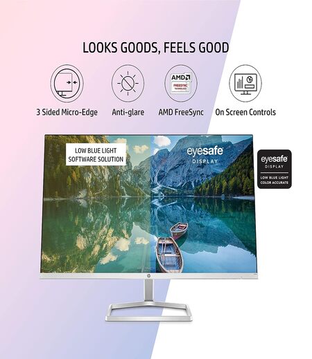 HP M24f 23.8-Inch(60.45cm) Eye Safe Certified Full HD 1920 x 1080 Pixels IPS 3-Sided Micro-Edge LED Monitor, 75Hz, AMD Free Sync with 1xVGA, 1xHDMI 1.4 Ports, 300 nits Silver