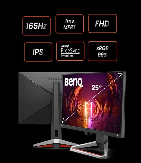 BenQ MOBIUZ EX2510S 24.5"(62cm) IPS Bezel-Less HDR Gaming Monitor with Height Adjust-Full HD,99% sRGB,165Hz,1ms MPRT, AMD FreeSync Premium,Black Equalizer,treVolo Speakers,HDMI,DP(Dark Grey)