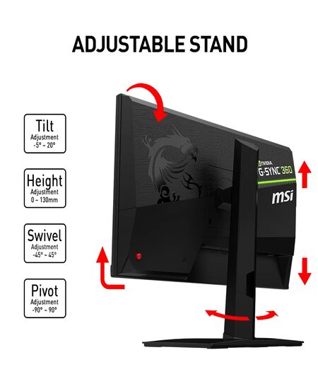 MSI Oculux NXG253R - 24.5 Inch 360 Hz Esports Gaming Monitor - FHD(1920x1080) Pixels, Rapid IPS, 1ms GTG, NVIDIA G-SYNC, HDR, ULMB, Mystic Light, Adjustable Stand, VESA, Display Port 1.4 & HDMI 2.0b