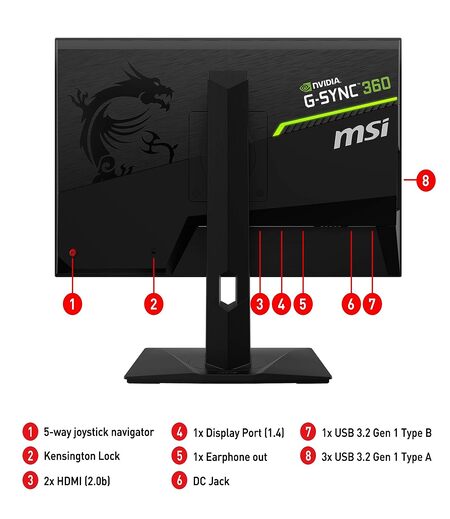 MSI Oculux NXG253R - 24.5 Inch 360 Hz Esports Gaming Monitor - FHD(1920x1080) Pixels, Rapid IPS, 1ms GTG, NVIDIA G-SYNC, HDR, ULMB, Mystic Light, Adjustable Stand, VESA, Display Port 1.4 & HDMI 2.0b