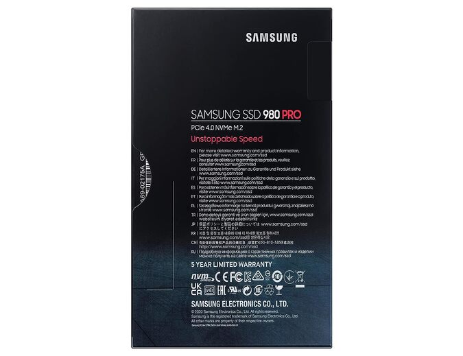 Samsung 980 PRO 1TB Up to 7,000 MB/s PCIe 4.0 NVMe M.2 (2280) Internal Solid State Drive (SSD) (MZ-V8P1T0)