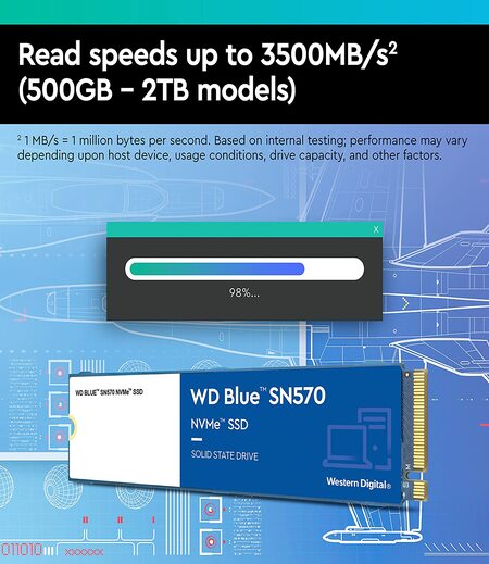 Western Digital WD Blue SN570 NVMe 1TB, Upto 3000MB/s, with Free 1 Month Adobe Creative Cloud Subscription, 5 Y Warranty, PCIe Gen 3 NVMe M.2 (2280), Internal Solid State Drive (SSD) (WDS100T3B0C)