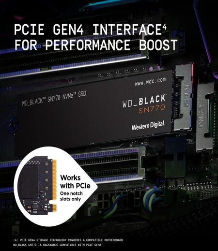 Western Digital WD Black SN770 NVMe 250GB, Upto 4000MB/s, 5Y Warranty, PCIe Gen 4 NVMe M.2 (2280), Gaming Storage, Internal Solid State Drive (SSD) (WDS250G3X0E)