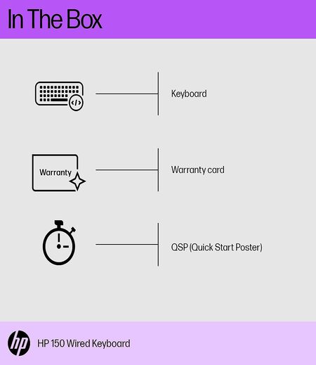 HP 150 Wired Keyboard, Quick, Comfy and Ergonomically Design, 12Fn Shortcut Keys, Plug and Play USB Connection and LED Indicator, 3 Years Warranty