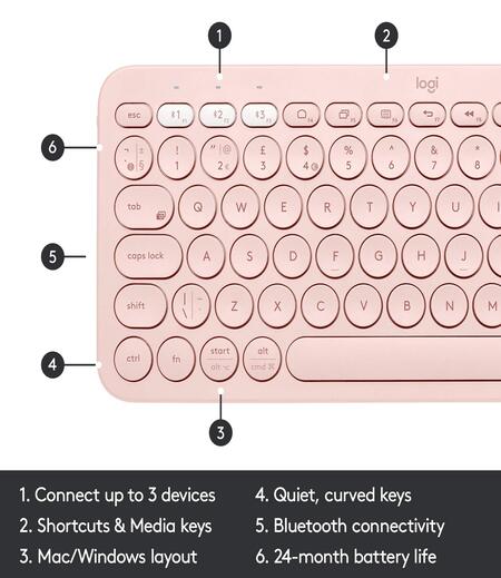 Logitech K380 Wireless Multi-Device Keyboard for Windows, Apple iOS, Apple Tv Android Or Chrome, Bluetooth, Compact Space-Saving Design, Pc/Mac/Laptop/Smartphone/Tablet (Rose))