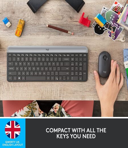 Logitech MK470 Slim Wireless Keyboard and Mouse Set - Modern Compact Layout, Ultra Quiet, 2.4 GHz USB Receiver, Plug n' Play Connectivity, Compatible with Windows - Graphite