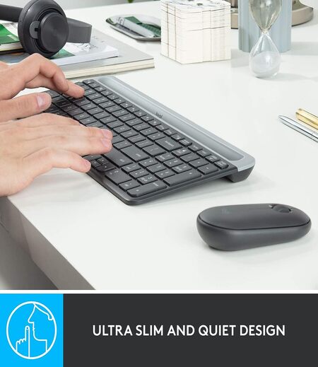 Logitech MK470 Slim Wireless Keyboard and Mouse Set - Modern Compact Layout, Ultra Quiet, 2.4 GHz USB Receiver, Plug n' Play Connectivity, Compatible with Windows - Graphite