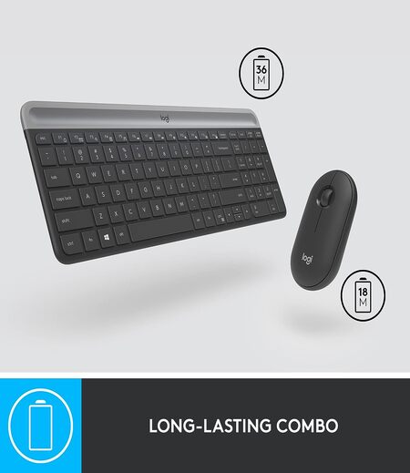 Logitech MK470 Slim Wireless Keyboard and Mouse Set - Modern Compact Layout, Ultra Quiet, 2.4 GHz USB Receiver, Plug n' Play Connectivity, Compatible with Windows - Graphite