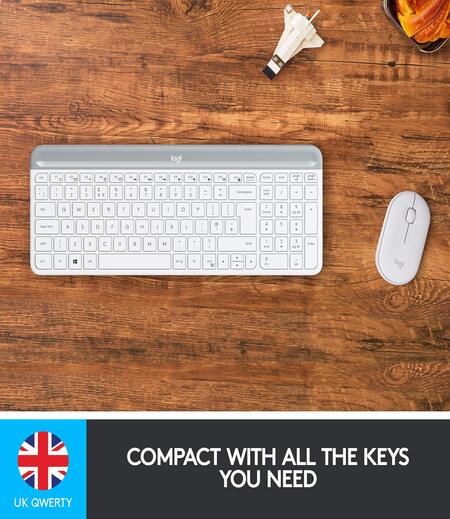 Logitech MK470 Slim Wireless Keyboard and Mouse Combo - Modern Compact Layout, Ultra Quiet, 2.4 GHz USB Receiver, Plug n' Play Connectivity, Compatible with Windows - White