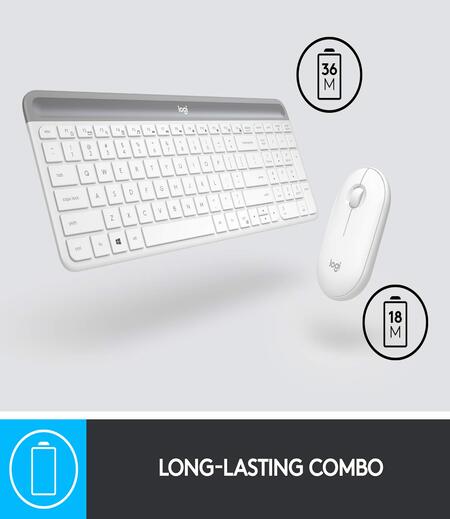 Logitech MK470 Slim Wireless Keyboard and Mouse Combo - Modern Compact Layout, Ultra Quiet, 2.4 GHz USB Receiver, Plug n' Play Connectivity, Compatible with Windows - White