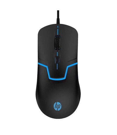 HP M100 USB Wired Gaming Optical Mouse with LED Backlight and Adjustable 1000/1600 DPI Settings, 3 Buttons and Press Life Up to 5 Million Clicks, 3 Years Warranty (3DR60PA, Black)