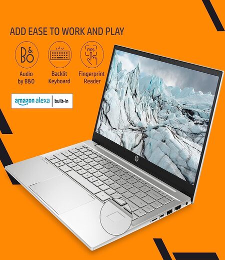 HP Pavilion 14, AMD Ryzen 5 5625U, 14-inch (35.6 cm), FHD, 16GB DDR4, 512GB SSD, AMD Radeon Graphics, FPR, Backlit KB, Audio by B&O, Thin & Light (Win 11, MSO 2021, Silver, 1.41 kg), ec1005AU