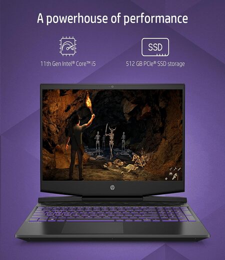 HP Pavilion Gaming 11th Gen Intel Core i5 15.6"(39.6cm) FHD Gaming Laptop (8GB RAM/512GB SSD/RTX 3050 4GB Graphics/144 Hz/B&O/Windows 10 Home/MS Office/2.23Kg), 15-dk2012TX, Black