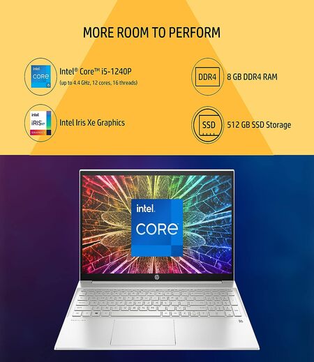 HP Pavilion 15 12Th Gen Intel Core I5 8Gb Sdram/512Gb Ssd 15.6 Inches Fhd,IPS,Micro-Edge Display/Intel Iris Xe Graphics/B&O/Windows 11 Home/Ms Office 2021/Fast Charge/1.75Kg, 15-Eg2009Tu, Silver