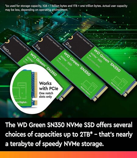 Western Digital WD Green SN350 NVMe 1TB, Upto 3200MB/s, 3 Y Warranty, PCIe Gen 3 NVMe M.2 (2280), Internal Solid State Drive (SSD) (WDS100T3G0C)