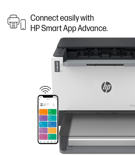 HP Laserjet Tank 1020w Printer for Business & Home, Mess-Free 15 Sec Toner Reload, Lowest Cost/Page for B&W Prints, Compact, Dual Band Wi-Fi, Smart Guided Buttons, Print+Copy+Scan from Phone.