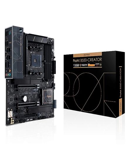 ASUS ProArt B550-Creator (AMD Ryzen 5000/5000 G/ 4000 G/ 3000) ATX Motherboard for Content Creators Features PCIe 4.0 Dual Thunderbolt4 Type-C Ports Dual Intel 2.5Gb Ethernet Dual M.2 with heatsinks.