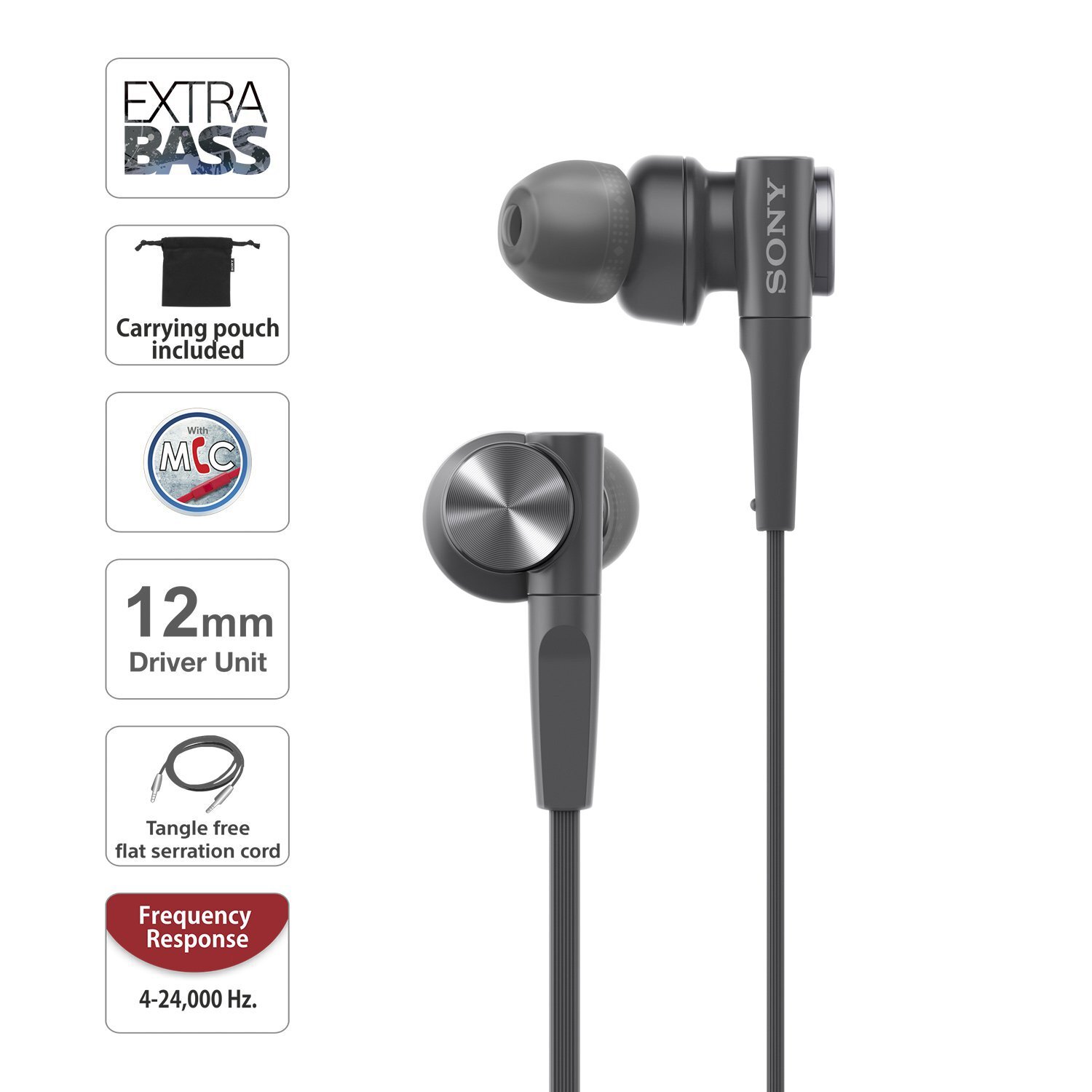 Sony MDR-XB55AP Wired Extra Bass in-Ear Headphones with Tangle Free Cable, 3.5mm Jack, Headset with Mic for Phone Calls and 1 Year Warranty - (Black)-M000000000379 www.mysocially.com