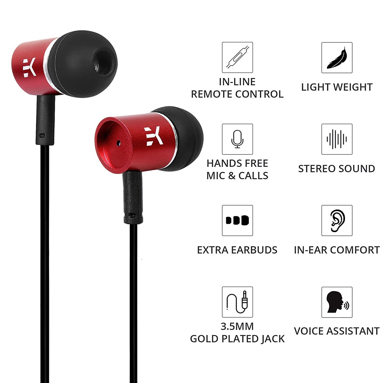 Klef X1 Metal in-Ear Headphones with Mic and Carry Pouch (Blazing Red) | Gift Box-M000000000386 www.mysocially.com