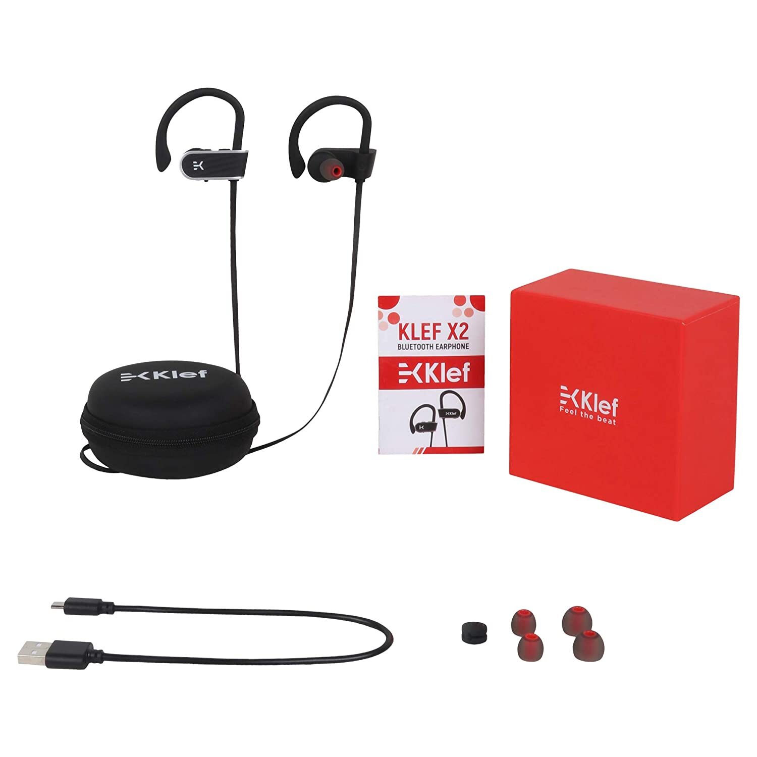 Klef X2 Wireless Bluetooth Headphones/Headset/Earphones with HD Quality Sound, Long Battery Life, Handsfree Mic and Free Travel Pouch/Carry Case (Black) | Waterproof Headphone - Rated IPX 7-M000000000387 www.mysocially.com