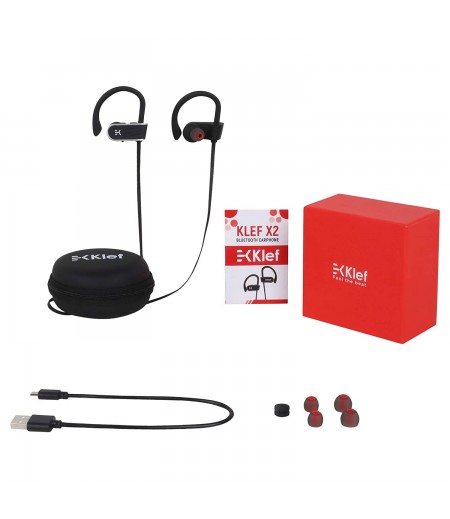 Klef X2 Wireless Bluetooth Headphones/Headset/Earphones with HD Quality Sound, Long Battery Life, Handsfree Mic and Free Travel Pouch/Carry Case (Black) | Waterproof Headphone - Rated IPX 7-M000000000387 www.mysocially.com