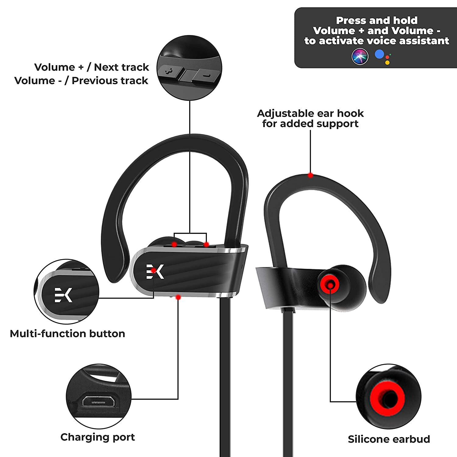 Klef X2 Wireless Bluetooth Headphones/Headset/Earphones with HD Quality Sound, Long Battery Life, Handsfree Mic and Free Travel Pouch/Carry Case (Black) | Waterproof Headphone - Rated IPX 7-M000000000387 www.mysocially.com