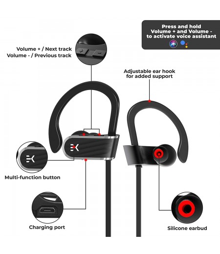 Klef X2 Wireless Bluetooth Headphones/Headset/Earphones with HD Quality Sound, Long Battery Life, Handsfree Mic and Free Travel Pouch/Carry Case (Black) | Waterproof Headphone - Rated IPX 7-M000000000387 www.mysocially.com