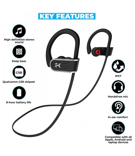 Klef X2 Wireless Bluetooth Headphones/Headset/Earphones with HD Quality Sound, Long Battery Life, Handsfree Mic and Free Travel Pouch/Carry Case (Black) | Waterproof Headphone - Rated IPX 7-M000000000387 www.mysocially.com