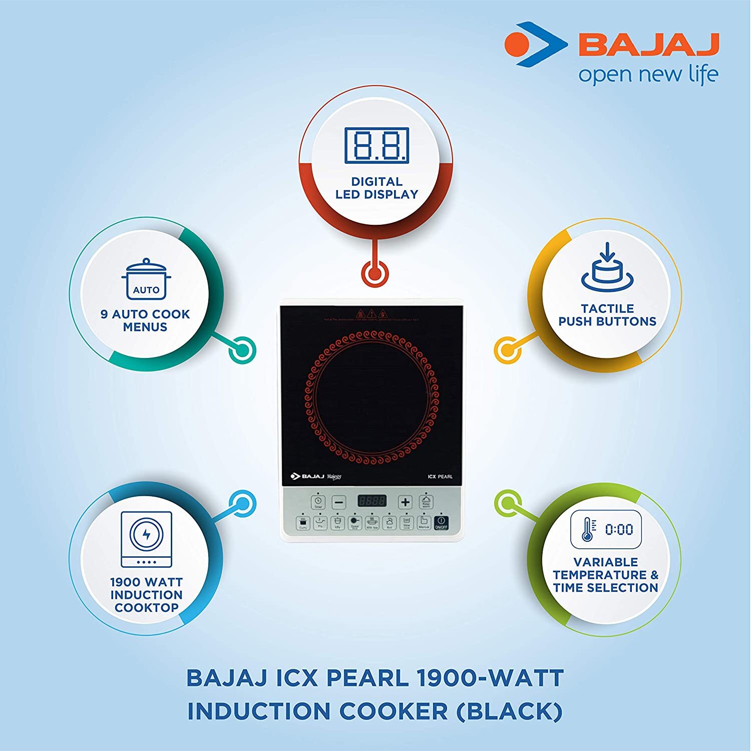 Bajaj ICX Pearl 1900-Watt Induction Cooker (Black)-M000000000394 www.mysocially.com