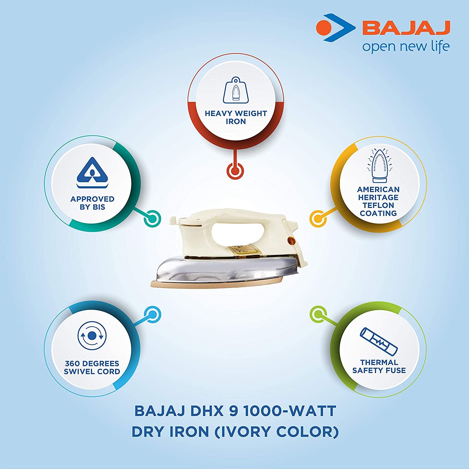 Bajaj DHX 9 1000-Watt Dry Iron in Ivory Color-M000000000404 www.mysocially.com