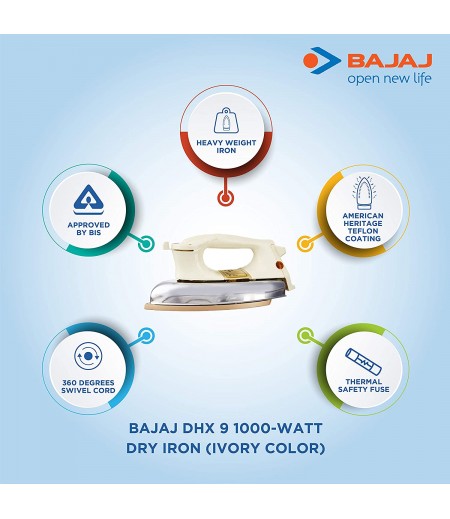 Bajaj DHX 9 1000-Watt Dry Iron in Ivory Color-M000000000404 www.mysocially.com