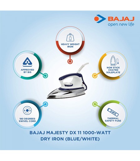 Bajaj Majesty DX 11 1000-Watt Dry Iron in Blue/White color-M000000000405 www.mysocially.com