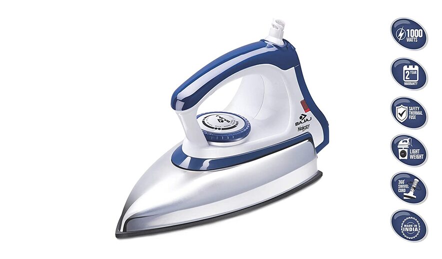 Bajaj Majesty DX 11 1000-Watt Dry Iron in Blue/White color-M000000000405 www.mysocially.com