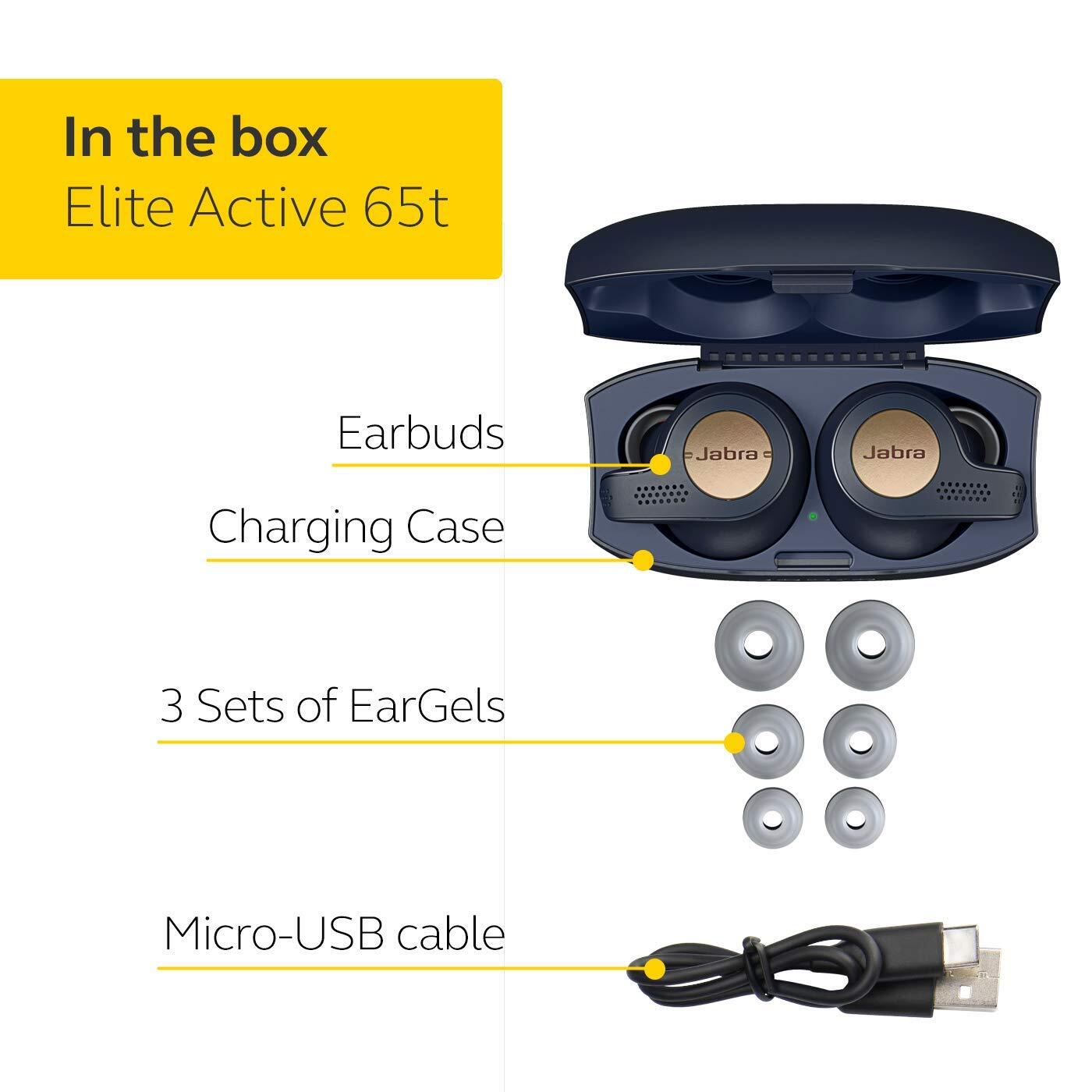 One Touch Jabra Elite Active 65t True Wireless Earbuds and Charging Case for true wireless music, calls and sport, No strings attached- Copper Blue-M000000000428 www.mysocially.com