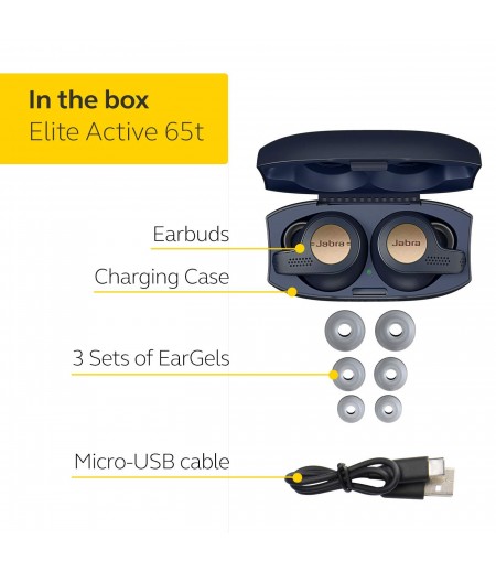 One Touch Jabra Elite Active 65t True Wireless Earbuds and Charging Case for true wireless music, calls and sport, No strings attached- Copper Blue-M000000000428 www.mysocially.com