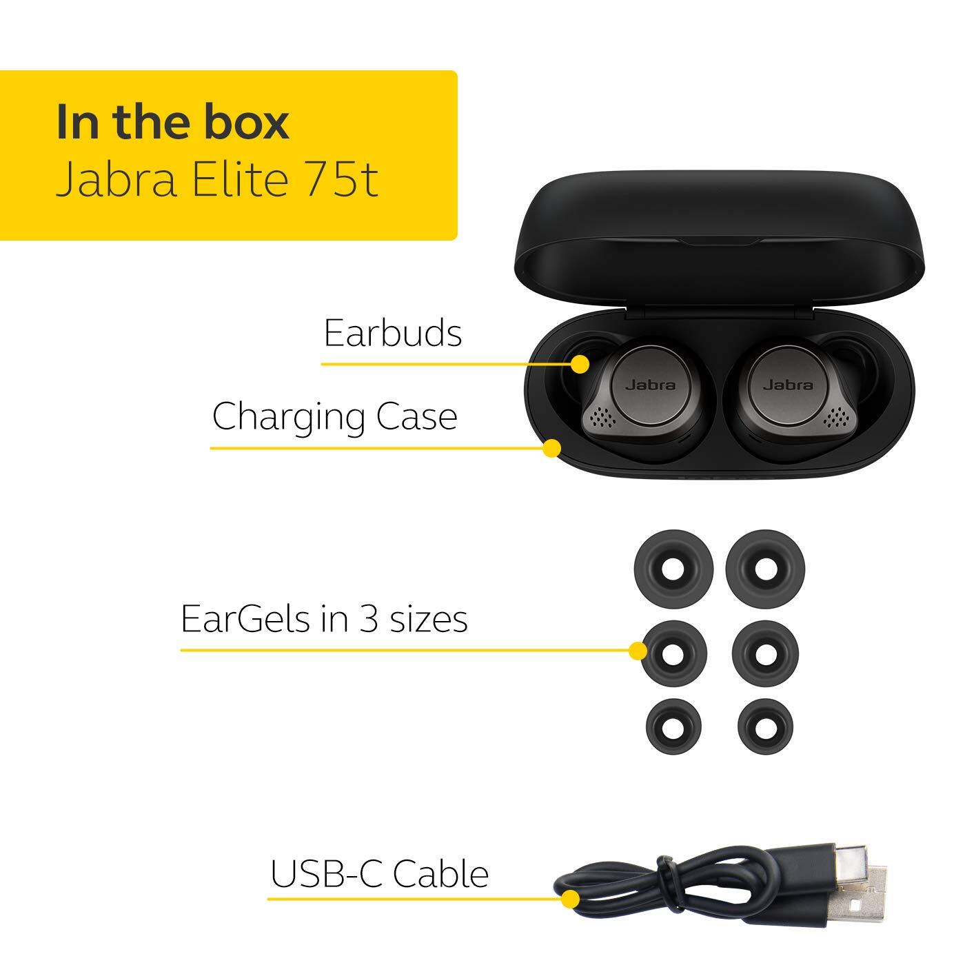 Jabra Elite 75t True Wireless Bluetooth Earbuds, 28 Hours Battery, Voice Assistant Enabled, Designed in Denmark - Titanium Black-M000000000429 www.mysocially.com