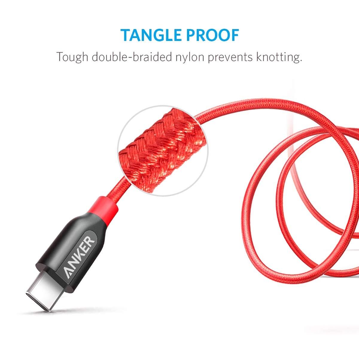 Anker Powerline+ AK-A8187091 USB-C to C Charging/Data Cable - 3 Feet (0.91 Meters) - Red, with Pouch-M000000000444 www.mysocially.com