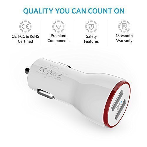 Anker 24W Dual USB PowerDrive 2 Car Charger with 3ft Micro USB to USB Cable, in White shade-M000000000450 www.mysocially.com