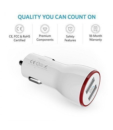 Anker 24W Dual USB PowerDrive 2 Car Charger with 3ft Micro USB to USB Cable, in White shade-M000000000450 www.mysocially.com