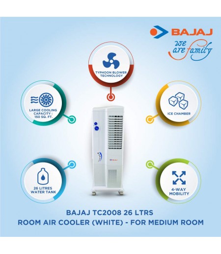 Bajaj TC2008 26-litres Tower Air Cooler (White) - for Medium Room-M000000000471 www.mysocially.com