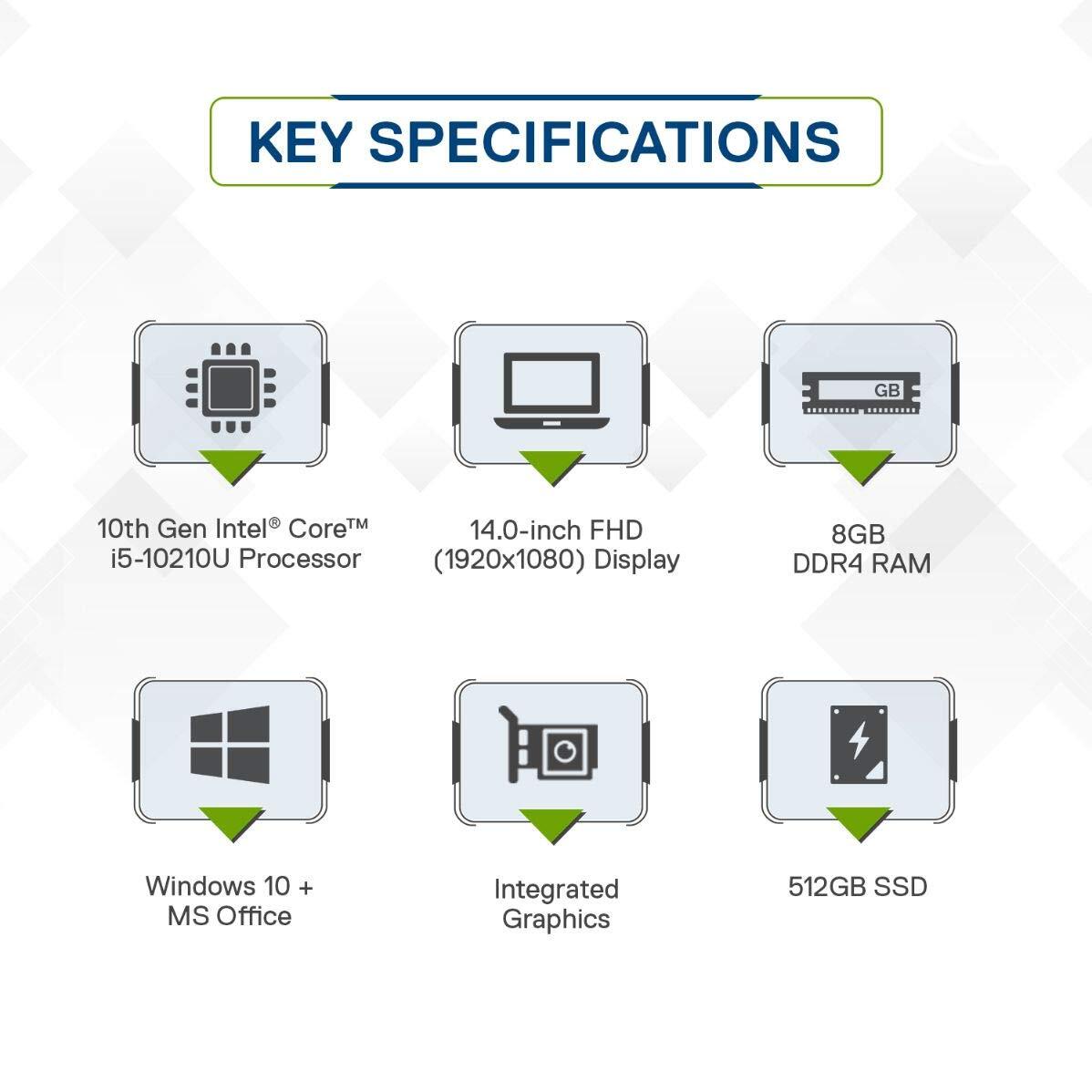 Dell Inspiron 7490 14-inch FHD Display Laptop (10th Gen i5-10210U/8GB/512GB SSD/Win 10 + MS Office/Integrated Graphics), Silver-M000000000515 www.mysocially.com